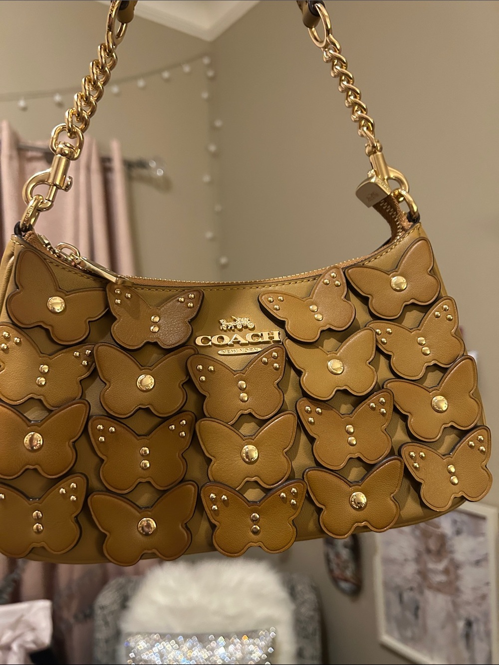 Coach Butterfly Appliqué Shoulder Crossbody Butterfly Bag in Tan